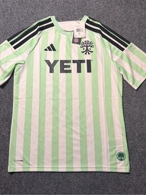 Austin FC Jersey Youth X-Large Green Striped Logo Soccer MLS Adidas Authentic